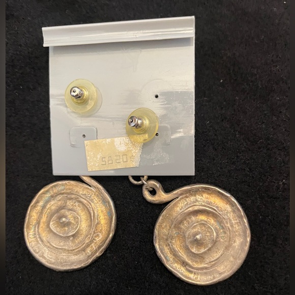 Women’s Vintage Spiral Metallic Disco Look Dangle Earrings. Pierced Posts. - Picture 2 of 5